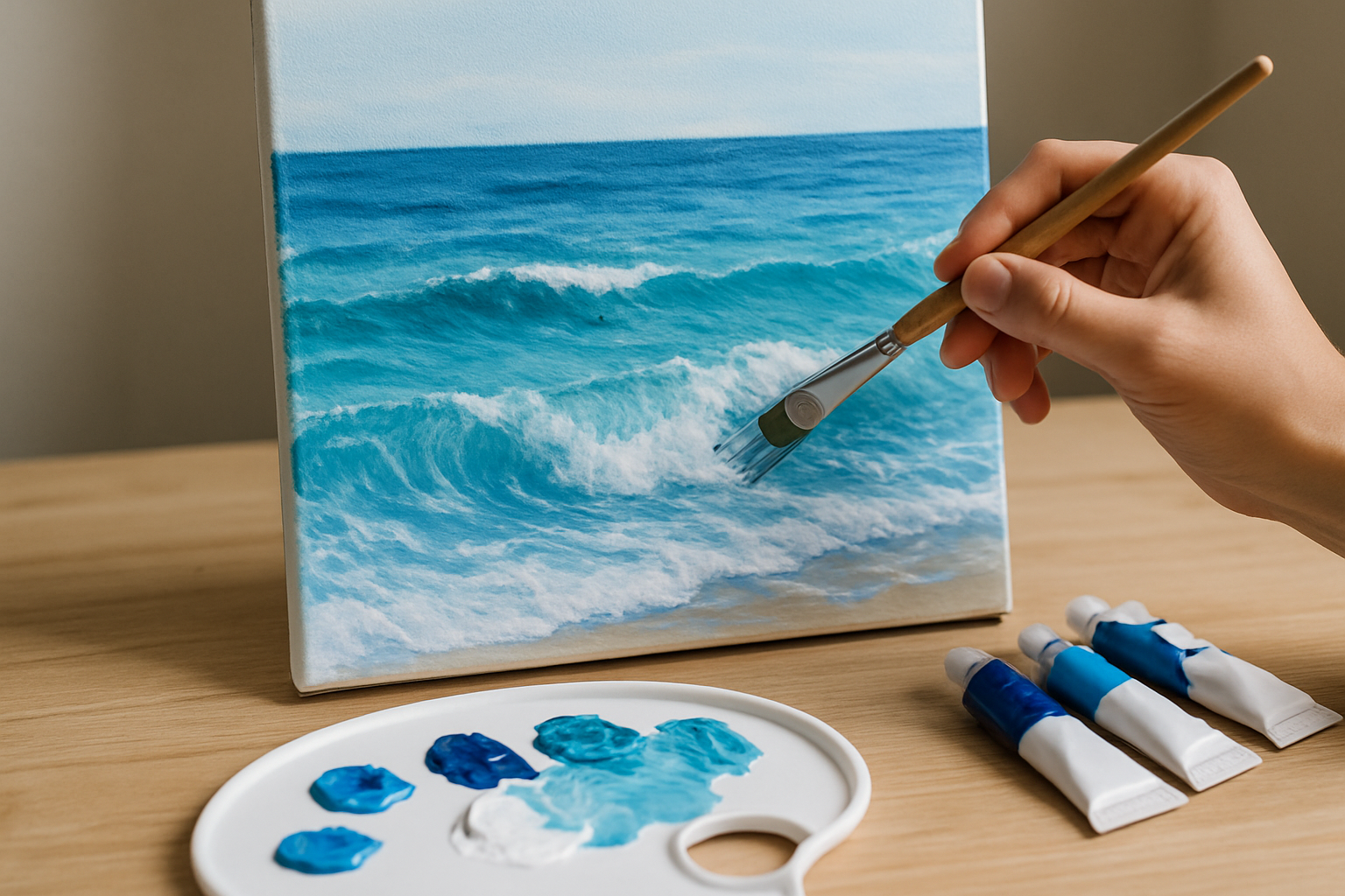 how to draw ocean by acrylic paint