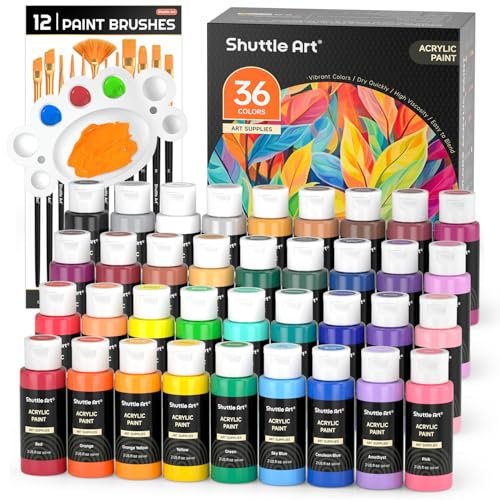 Shuttle Art Acrylic Paint, 36 Colors Acrylic Paint Set with Brushes & Palette
