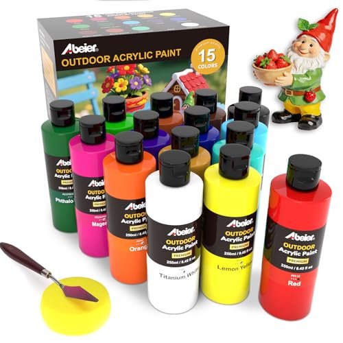 ABEIER Outdoor Acrylic Paint Set, 15 Vibrant Colors (8.45oz/250ml Large Bottles)