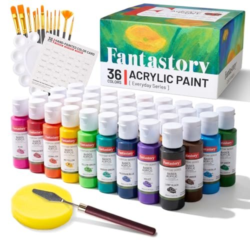 Fantastory Acrylic Paint Set, 36 Colors (2oz/60ml) with 16-Piece Kit