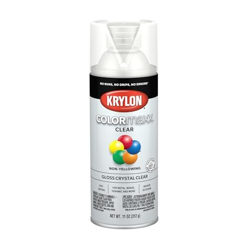 Krylon K05515007 COLORmaxx Acrylic Clear Finish for Indoor/Outdoor Use, Gloss Crystal Clear, 11 Ounce (Pack of 1)