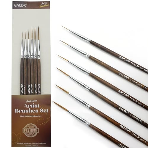Rigger Brush Watercolor Set, 6 Long Liner Brushes for Acrylic Painting