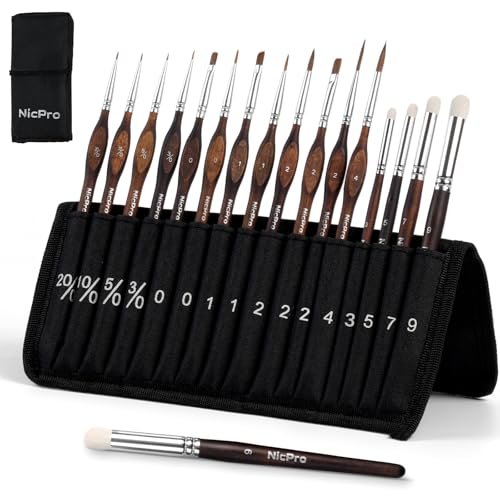 Nicpro 16 PCS Kolinsky Sable Miniature Paint Brushes