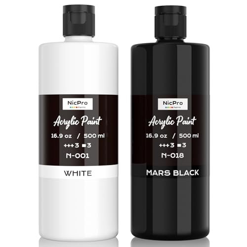 Nicpro White & Black Large Acrylic Paint (16.9 oz, 500 ml), Rich Pigments