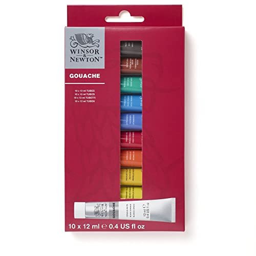 Winsor & Newton Gouache Paint Set, 10 Count, 12ml (0.4-oz) Tubes