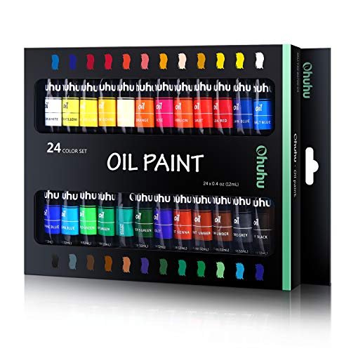 Ohuhu Oil Paint Set, 24 Oil-Based Colors, 12ml/0.42oz x 24 Tubes Non-Toxic Oil Painting Set Supplies for Canvas Painting Artist Kids Beginners Adults Classroom DIY Art Supplies Gift