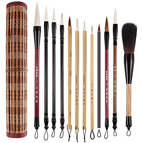 12 Pieces Chinese Calligraphy Brush Set with Sumi Watercolor