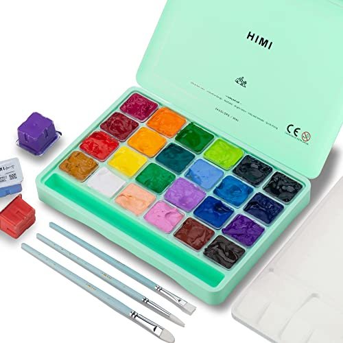 HIMI Gouache Paint Set, 24 Colors x 30ml/1oz with Brushes & Palette