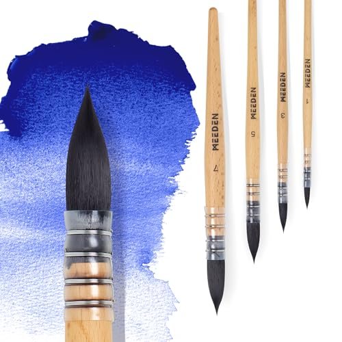 MEEDEN Watercolor Brushes Professional - 4 Pack Synthetic Squirrel Hair Artist Paint Brushes Set with Beech Wood Handle