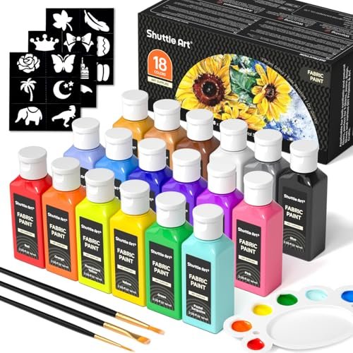 Shuttle Art Fabric Paint, 18 Colors Permanent Soft Fabric Paint