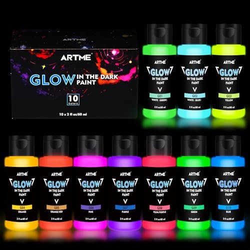 ARTME Glow in The Dark Paint, 10 Bright Colors 60ml/2oz Blacklight Paint Set